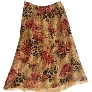 VTG Y2K Talbots MIDI Skirt 100% Silk Leaf/Animal Print size 12